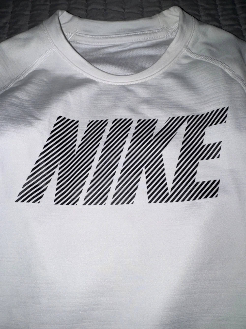 Nike Boy’s White Long Sleeve Top with Black Striped Logo Size Medium